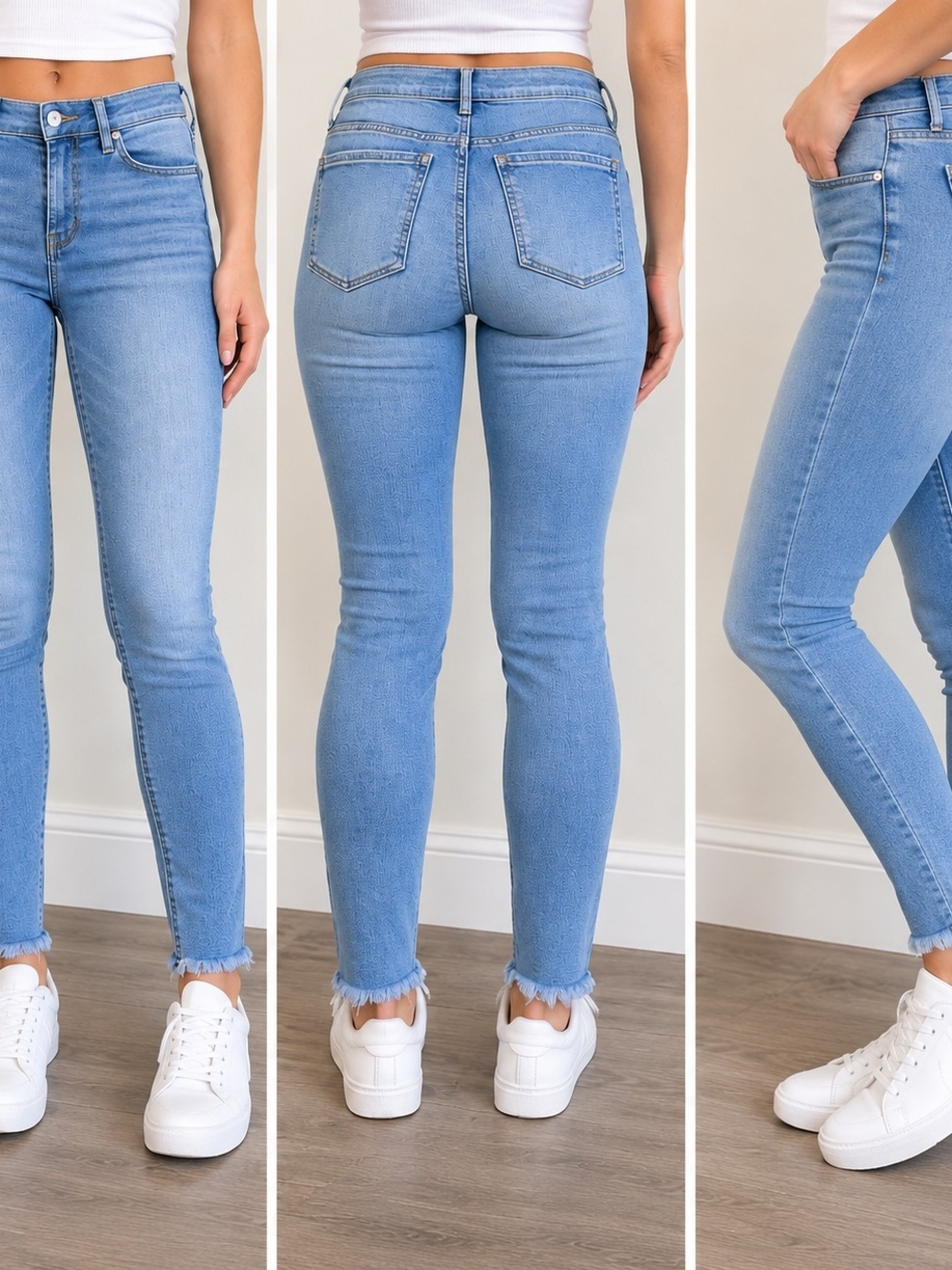 Garage Denim Light Wash Skinny Jeans Raw Frayed Hem Women’s